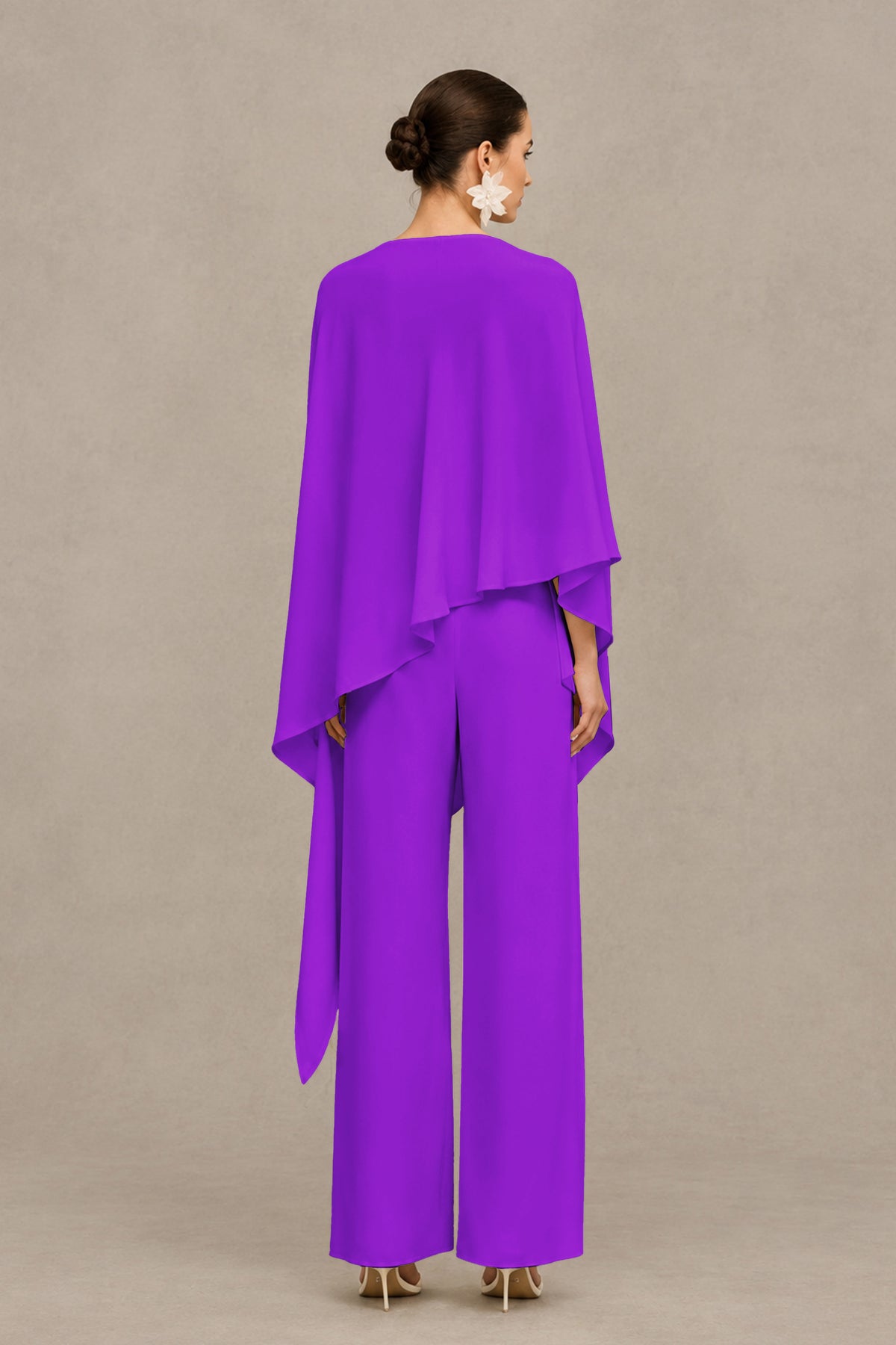 BOLODOO Purple Cape Sleeve Wide-Leg Formal Pantsuit - Purple - Purple_02
