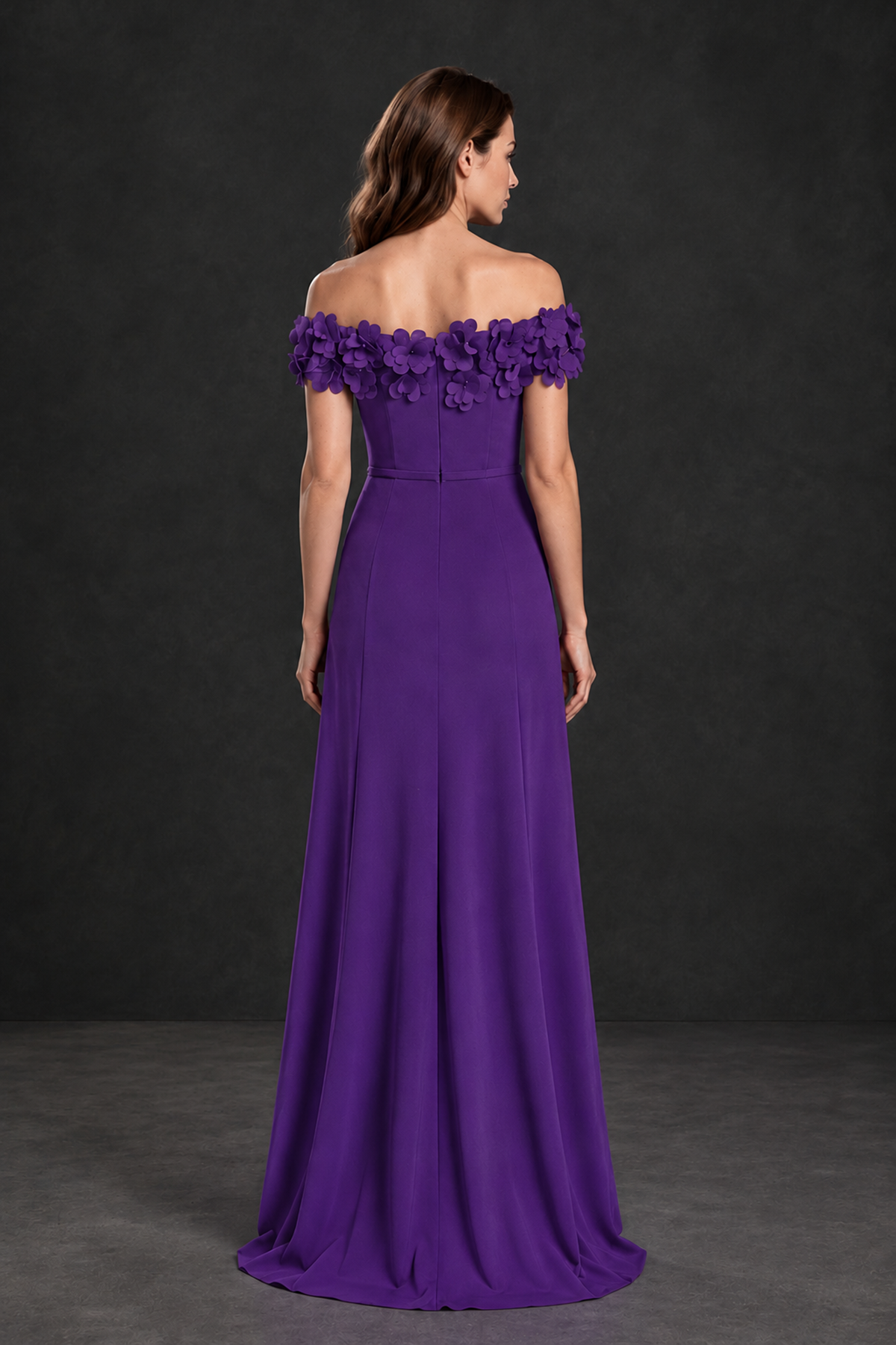 BOLODOO Purple Off-the-Shoulder Mother of the Bride Dress with Floral Appliques - Purple - Purple_02