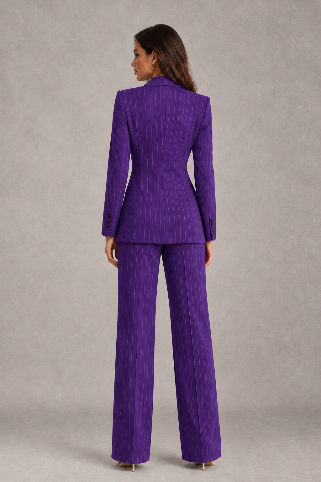 BOLODOO Women's Purple Pinstripe Three-Piece Pantsuit with Wide-Leg Trousers - Purple - Purple_02