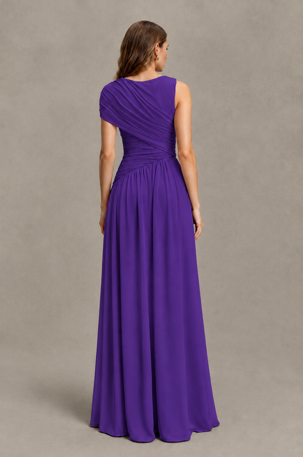 BOLODOO Purple One-Shoulder Ruched Floor-Length Bridesmaid Dress - Purple - Purple_02