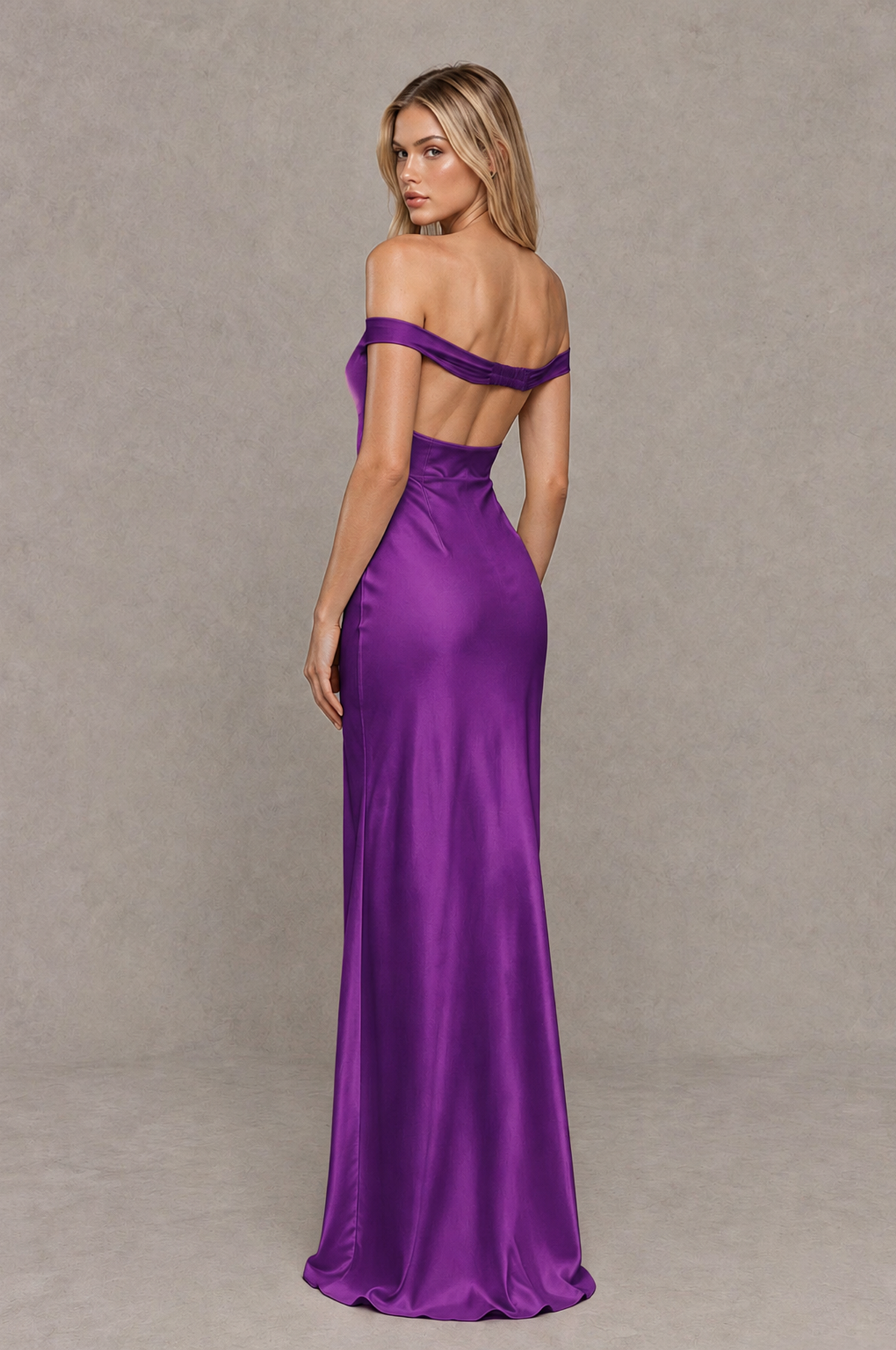 BOLODOO Purple Off-Shoulder Open-Back Satin Evening Gown - Purple - Purple_02
