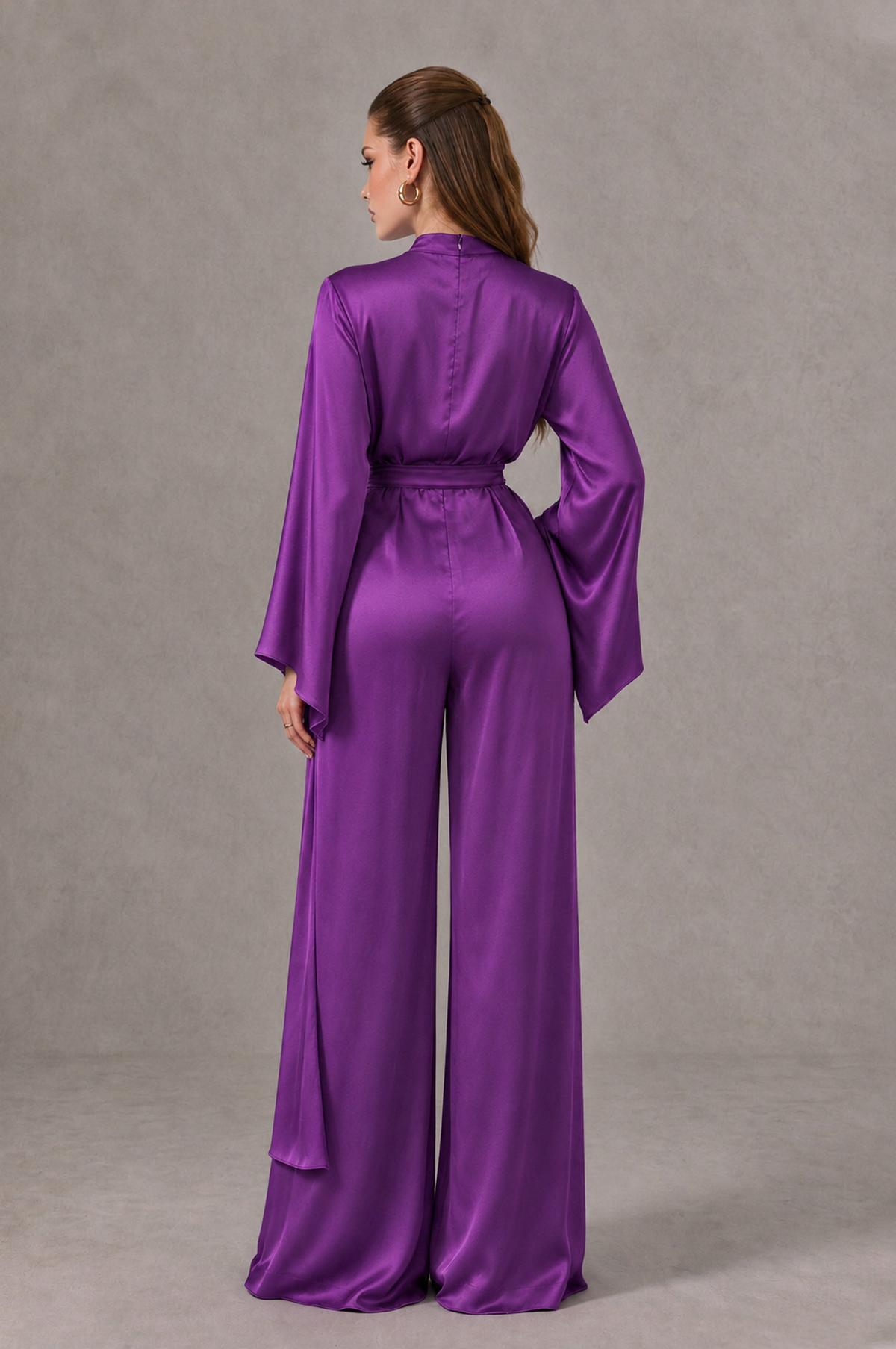 Purple Satin-Look Long Sleeve Jumpsuit | BOLODOO