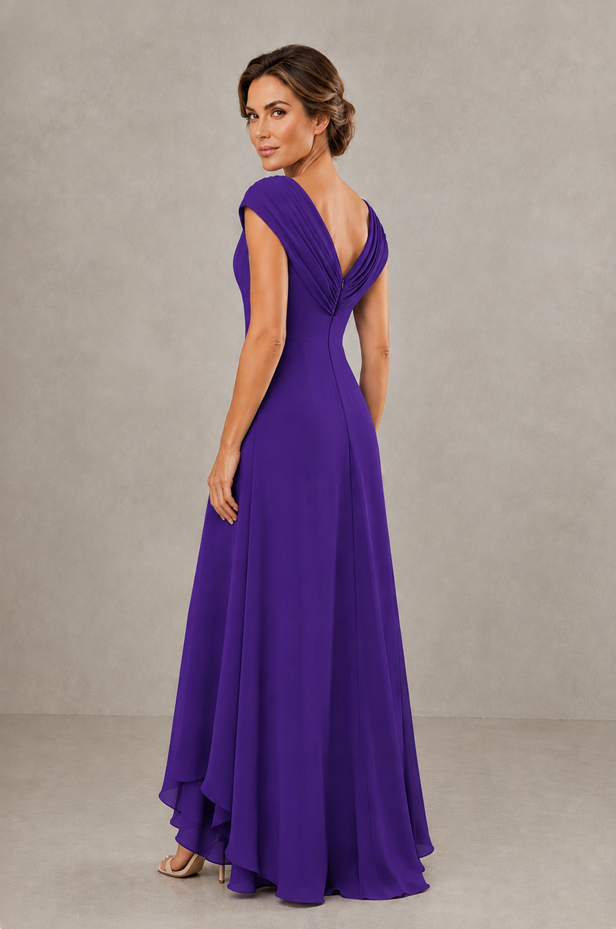 BOLODOO Purple V-Neck High-Low Mother of the Bride Dress - Purple - Purple_02