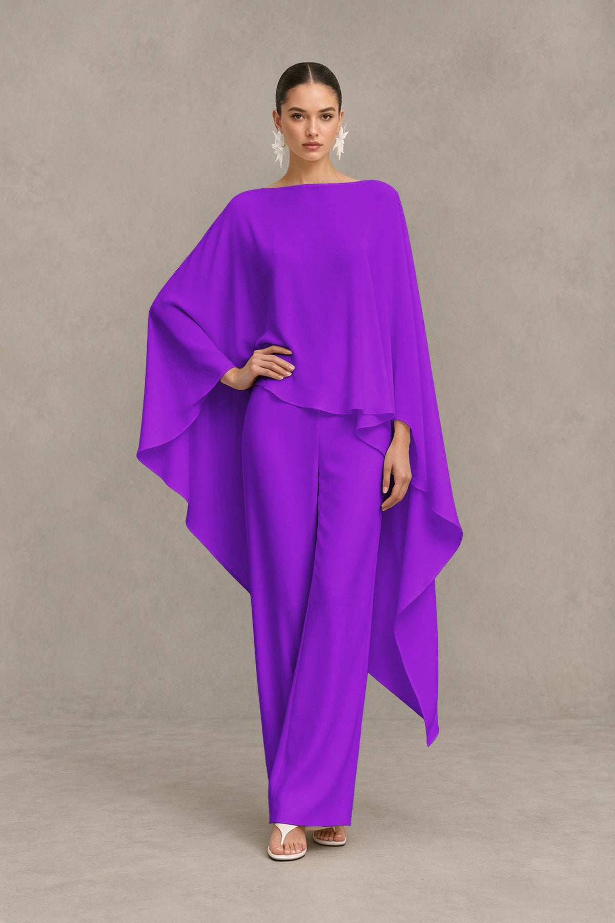 BOLODOO Purple Cape Sleeve Wide-Leg Formal Pantsuit - Purple - Purple_03