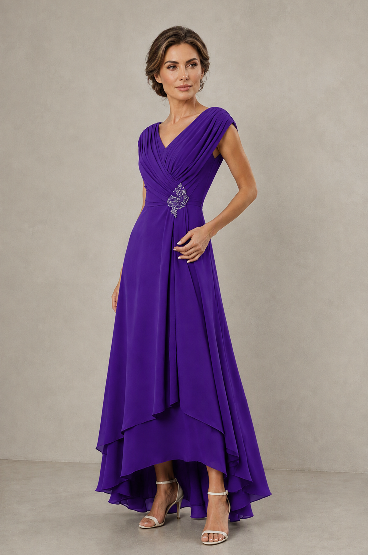 BOLODOO Purple V-Neck High-Low Mother of the Bride Dress - Purple - Purple_03