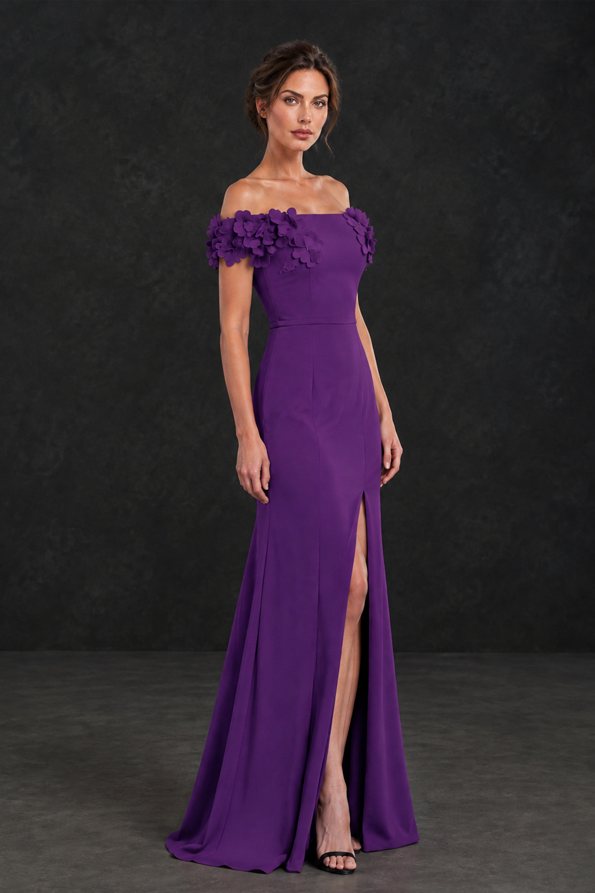 BOLODOO Purple Off-the-Shoulder Mother of the Bride Dress with Floral Appliques - Purple - Purple_03