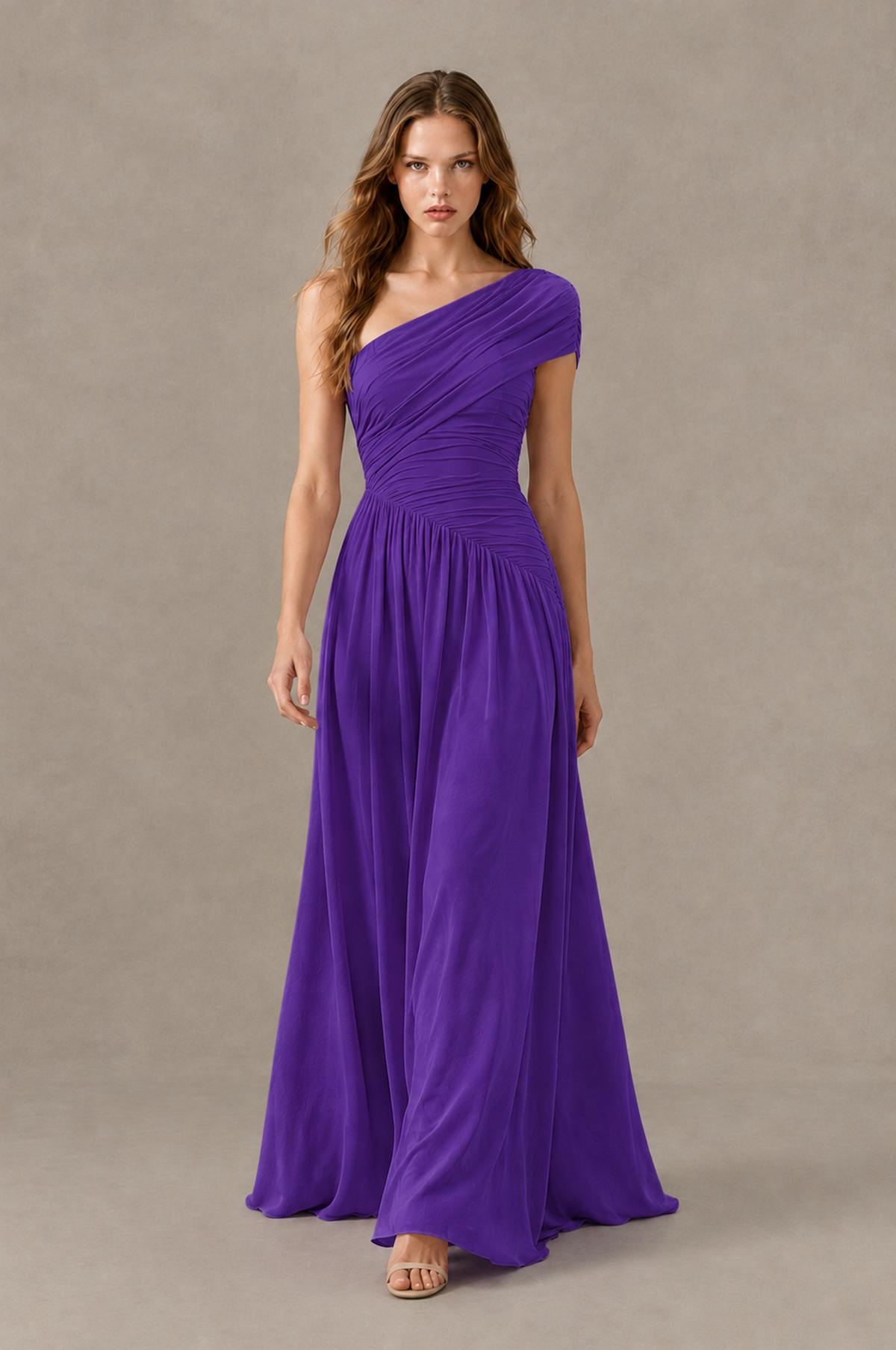 BOLODOO Purple One-Shoulder Ruched Floor-Length Bridesmaid Dress - Purple - Purple_03