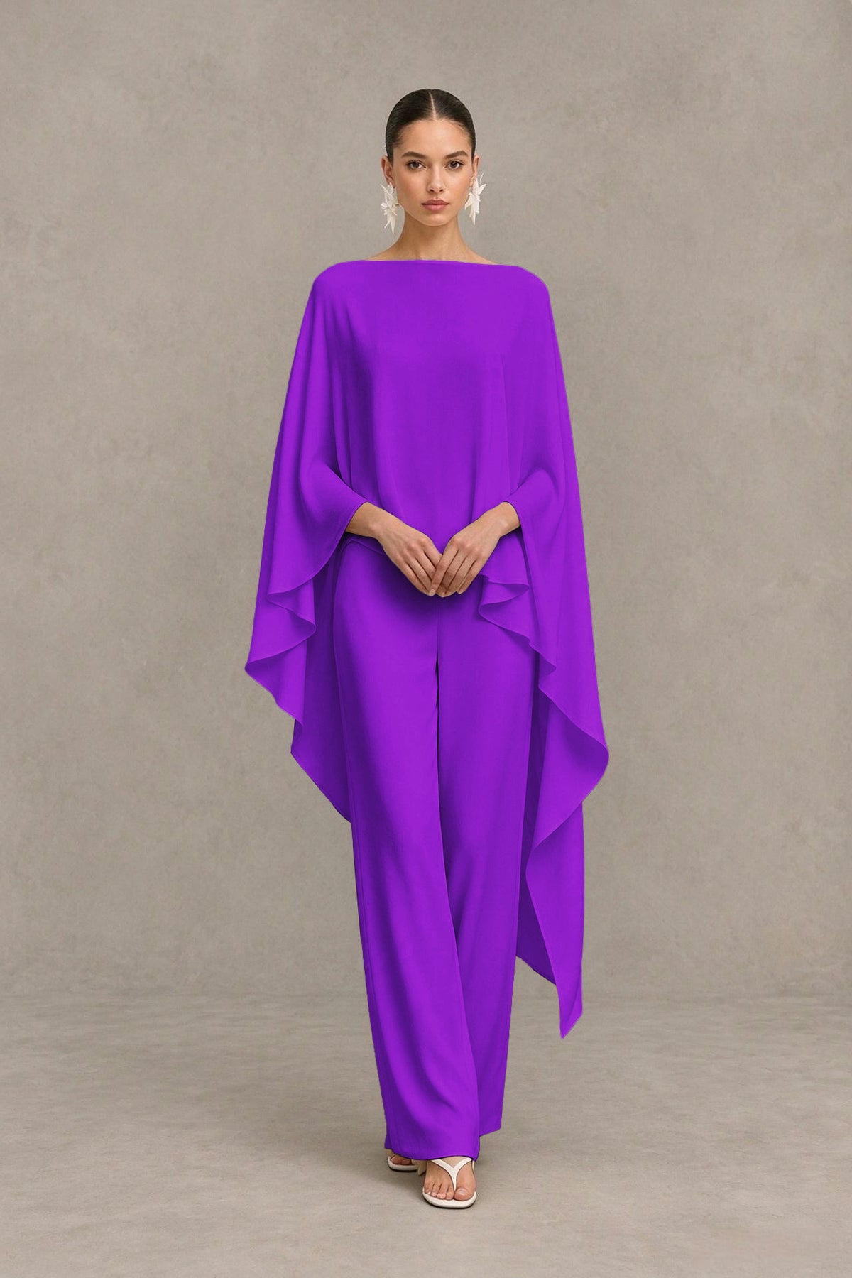 BOLODOO Purple Cape Sleeve Wide-Leg Formal Pantsuit - Purple - Purple_04