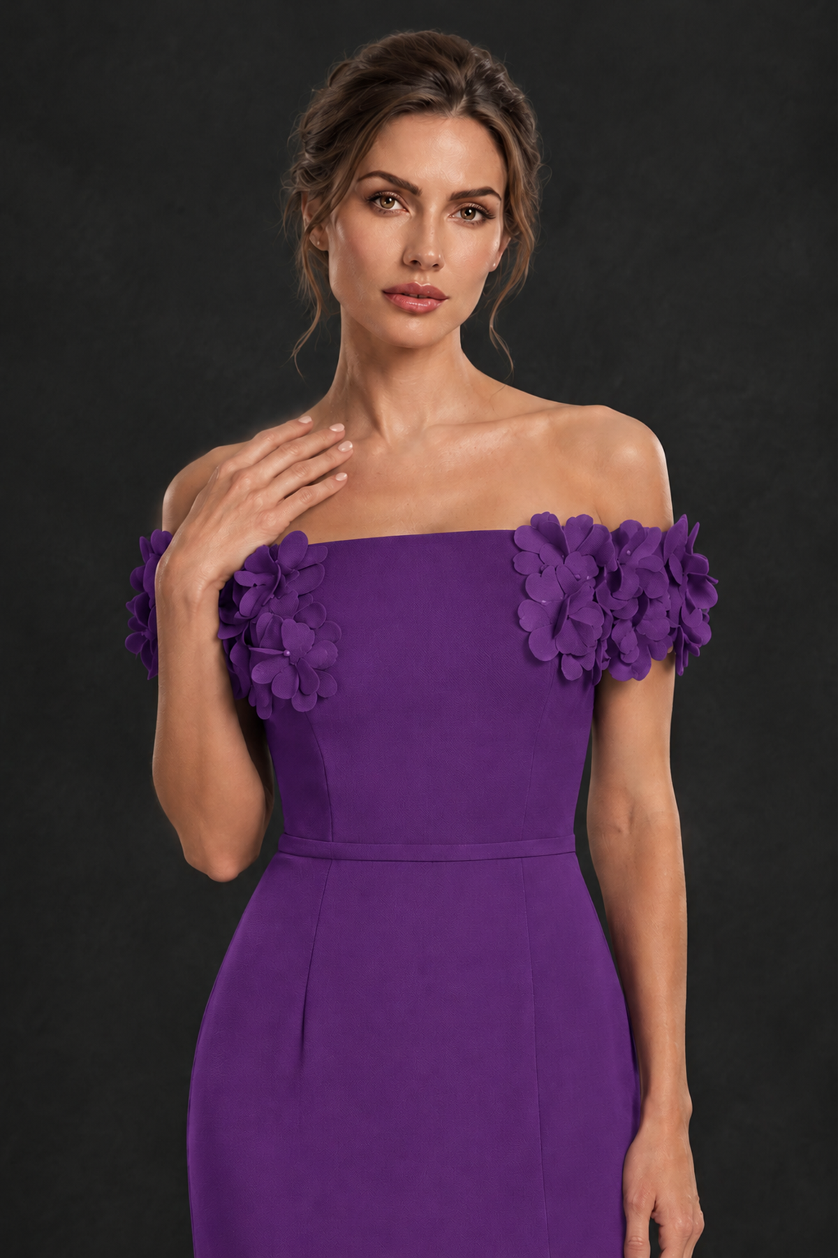 BOLODOO Purple Off-the-Shoulder Mother of the Bride Dress with Floral Appliques - Purple - Purple_04