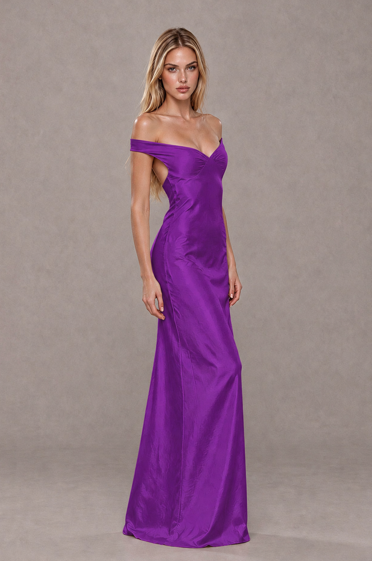 BOLODOO Purple Off-Shoulder Open-Back Satin Evening Gown - Purple - Purple_04
