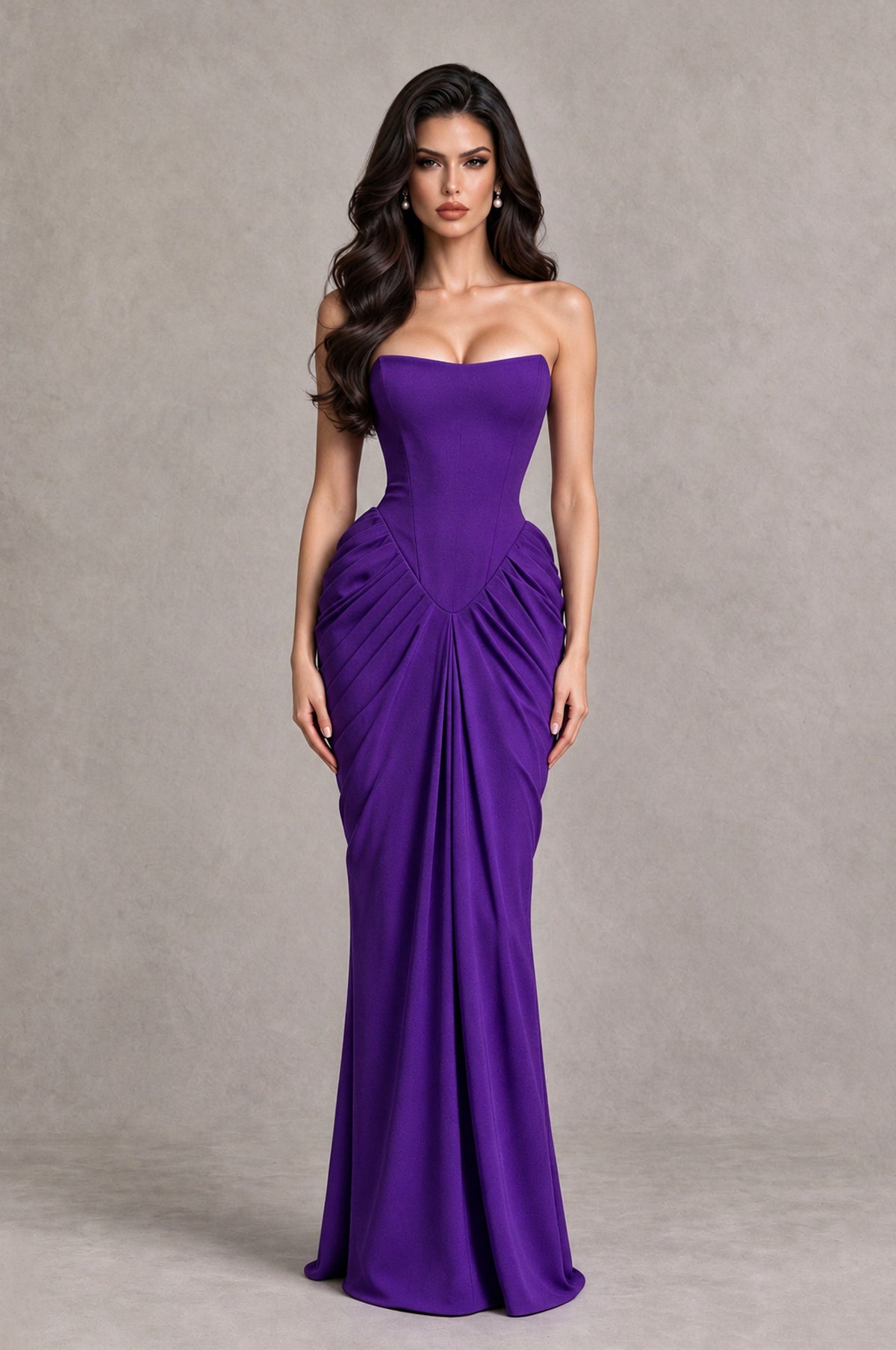 BOLODOO Purple Strapless Ruched Corset Evening Gown - Purple - Purple_1