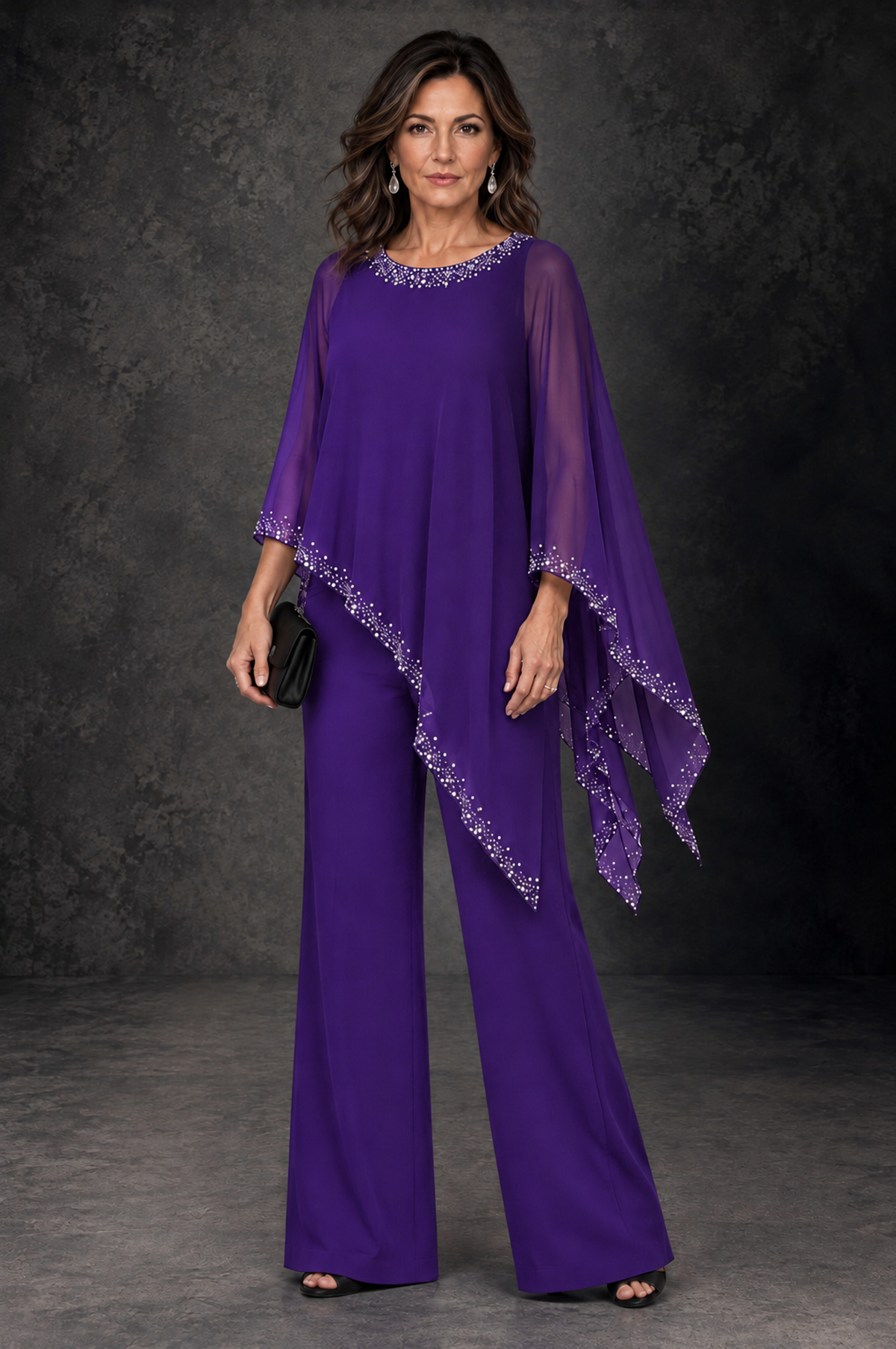 BOLODOO Purple Embellished Cape Mother of the Bride Pantsuit - Purple - Purple_1
