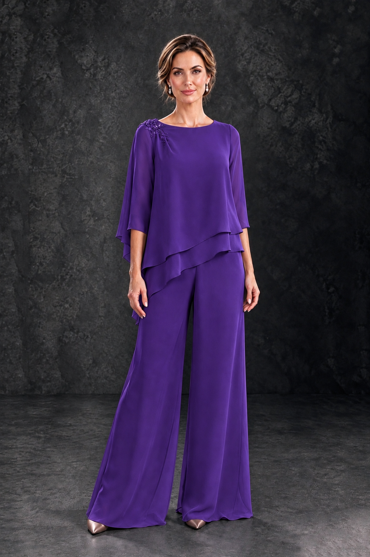 BOLODOO Purple Layered Wide-Leg Mother of the Bride Pant Suit - Purple - Purple_1