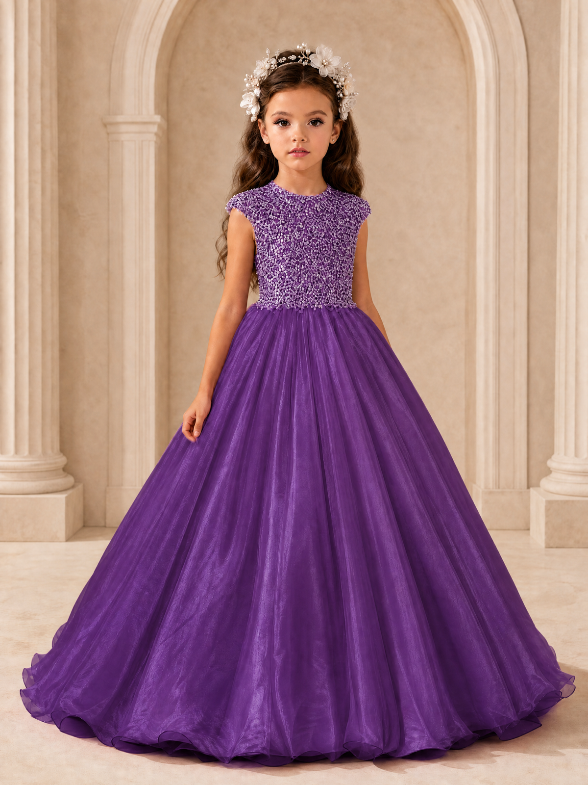 BOLODOO Purple Sequin Tulle Flower Girl Dress with Cap Sleeves - Purple - Purple_1