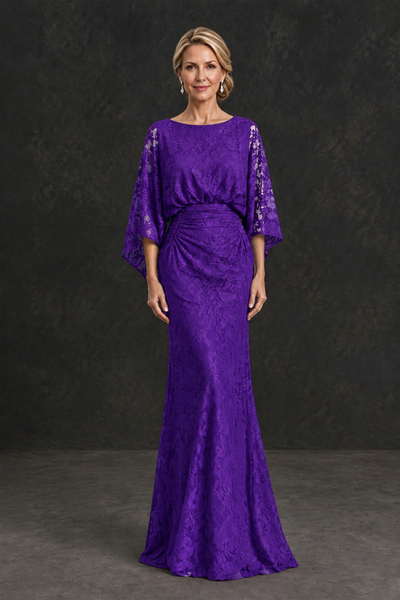 BOLODOO Purple Lace Flutter Sleeve Mother of the Bride Dress - Purple - Purple_1