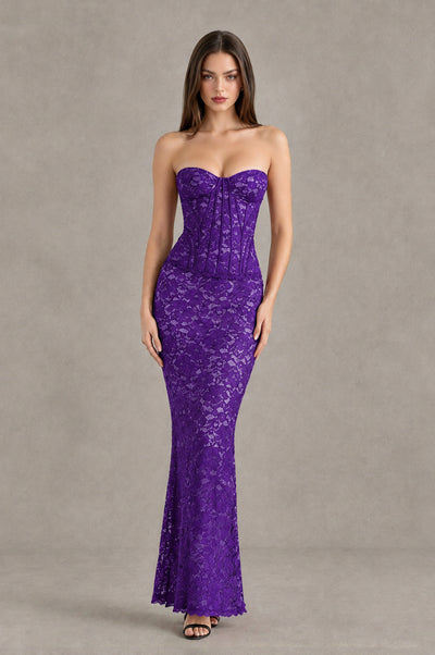 BOLODOO Purple Strapless Lace Corset Wedding Guest Dress - Purple - Purple_1