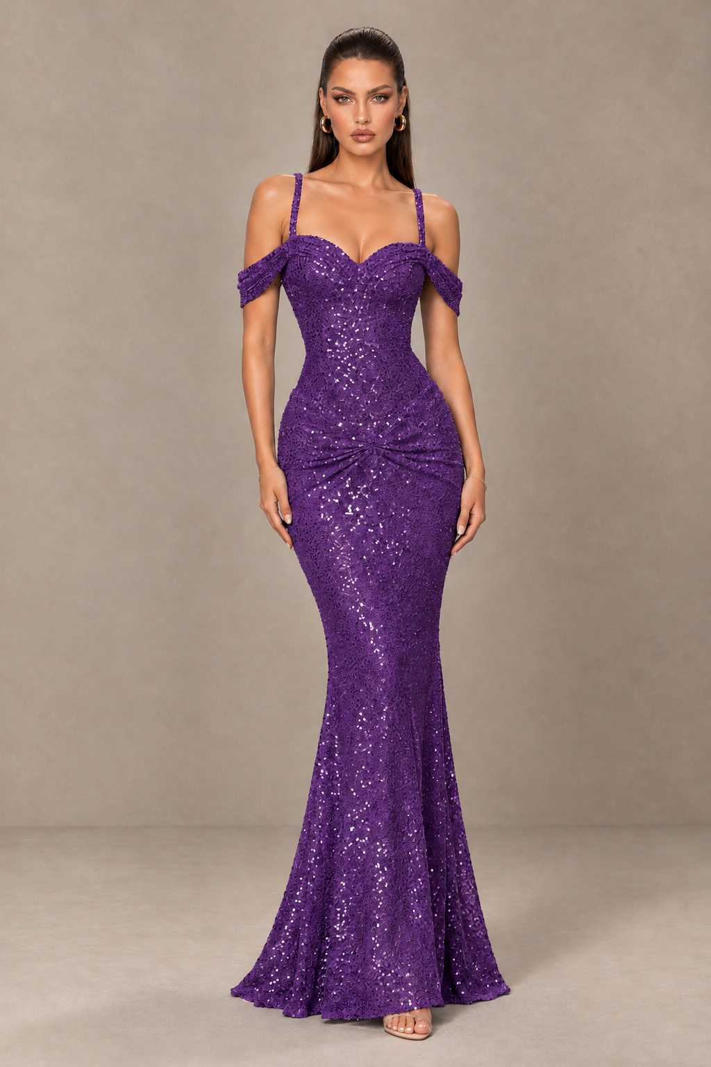 BOLODOO Purple Sequin Off-Shoulder Mermaid Prom Dress - Purple - Purple_1