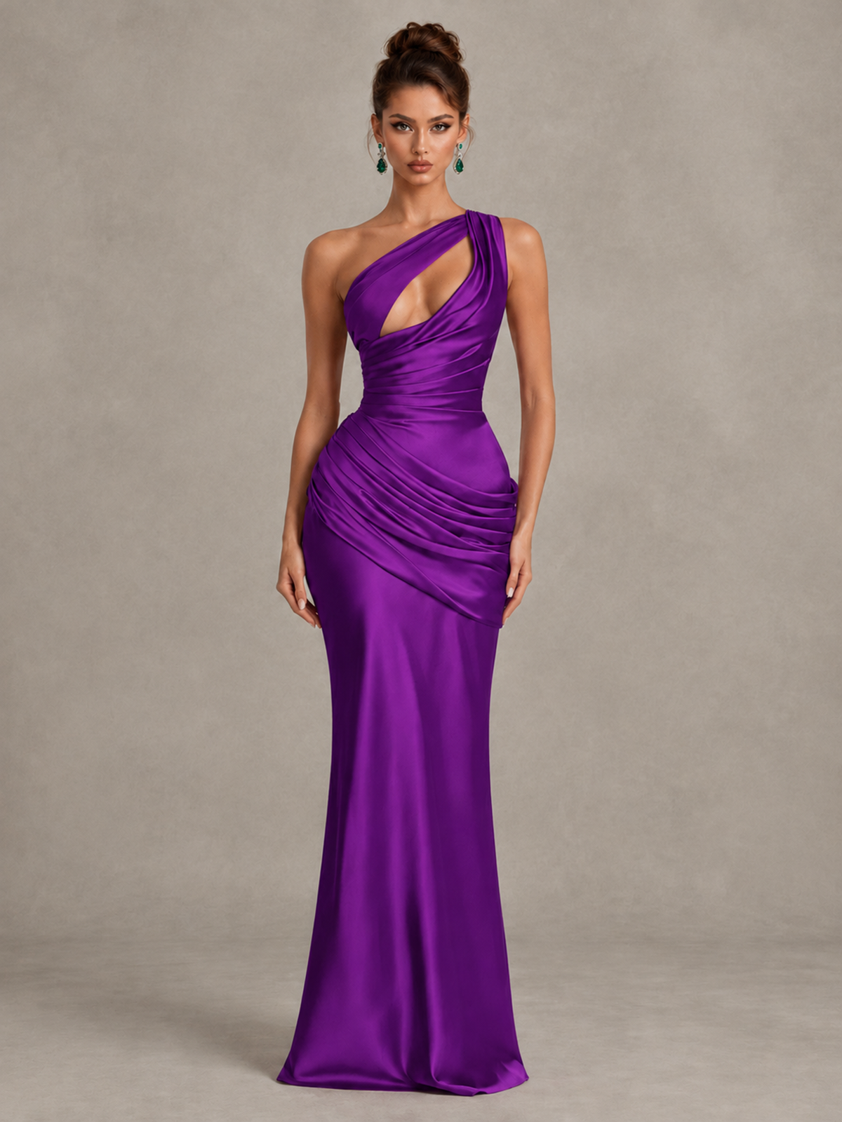 BOLODOO Purple One-Shoulder Cutout Satin Mermaid Prom Dress - Purple - Purple_1