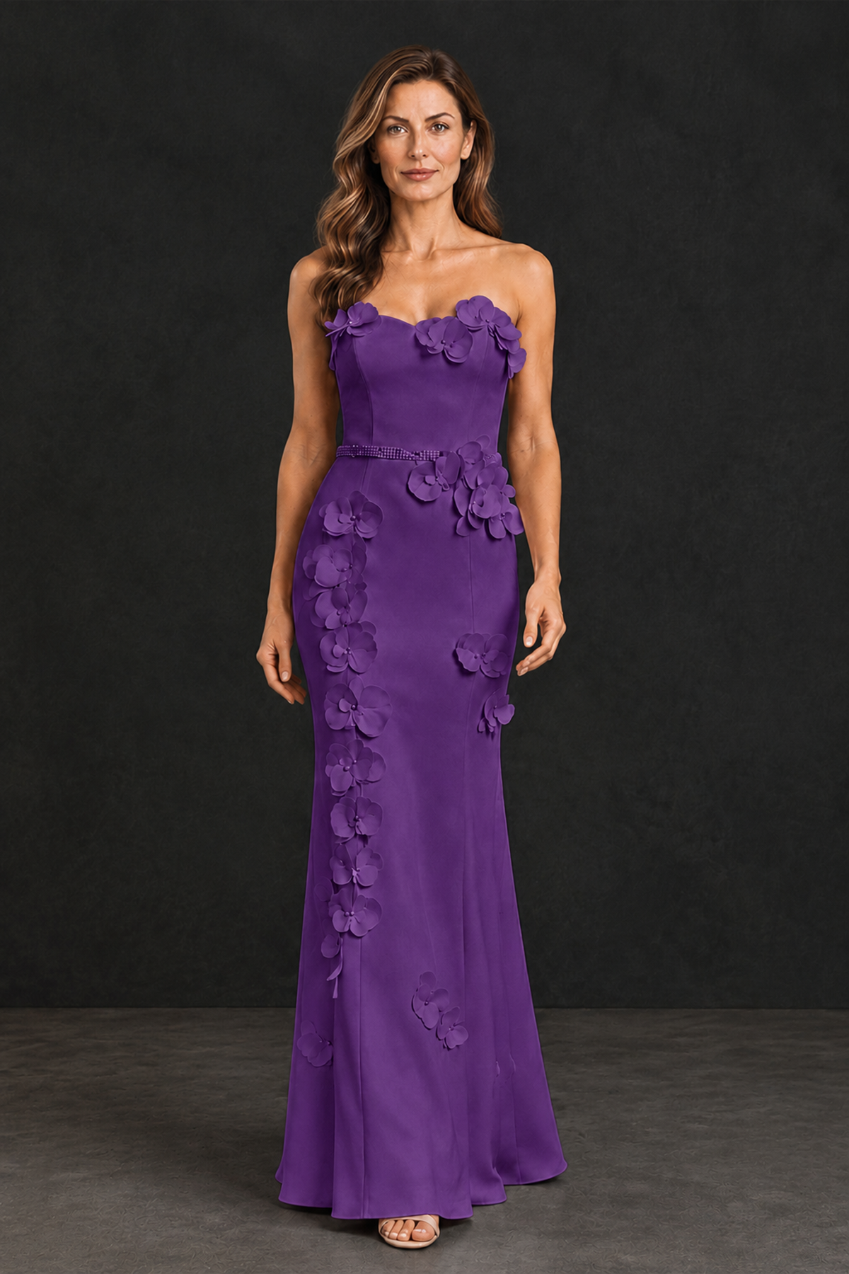 BOLODOO Purple Strapless Mother of the Bride Dress with 3D Floral Appliques - Purple - Purple_1