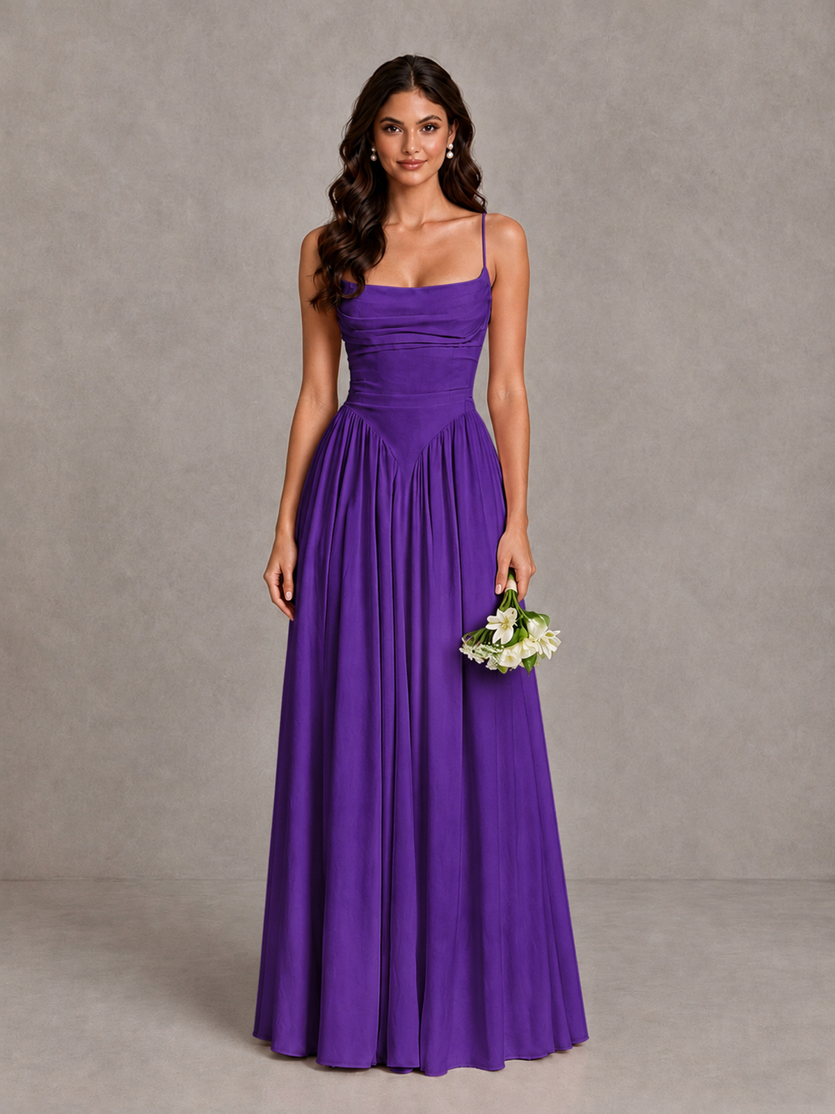 BOLODOO Purple Lace-Up Back A-Line Bridesmaid Dress - Purple - Purple_1