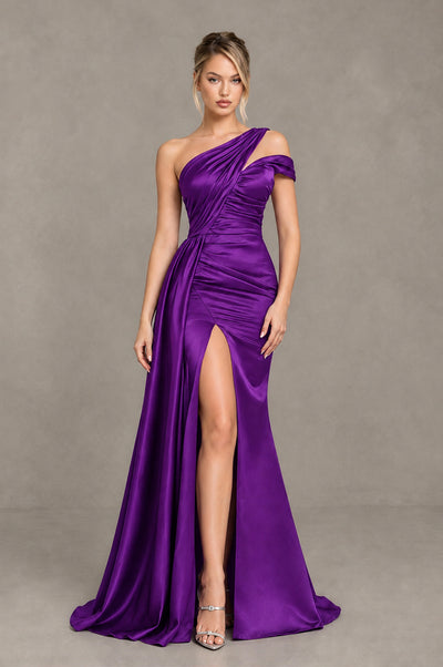 BOLODOO Purple Asymmetric Ruched Formal Evening Dress - Purple - Purple_1