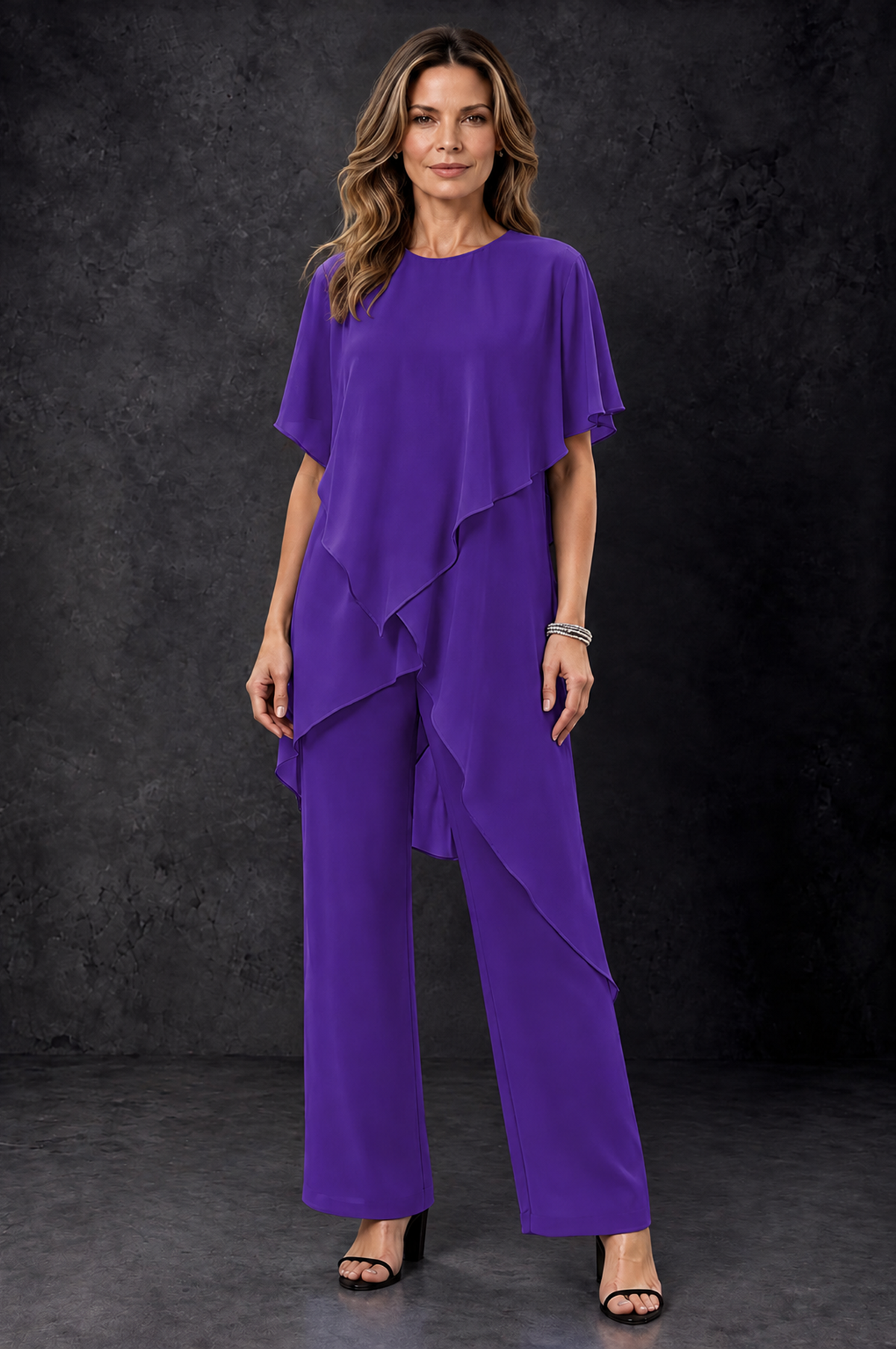 BOLODOO Purple Chiffon Two Piece Mother of the Bride Pant Suit - Purple - Purple_1