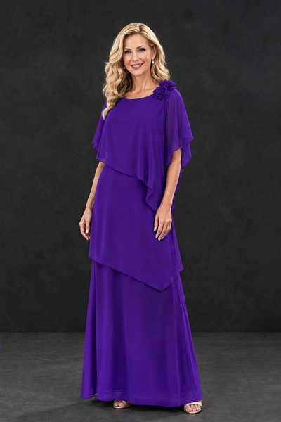 BOLODOO Purple Tiered Flutter Sleeve Mother of the Bride Maxi Dress - Purple - Purple_1
