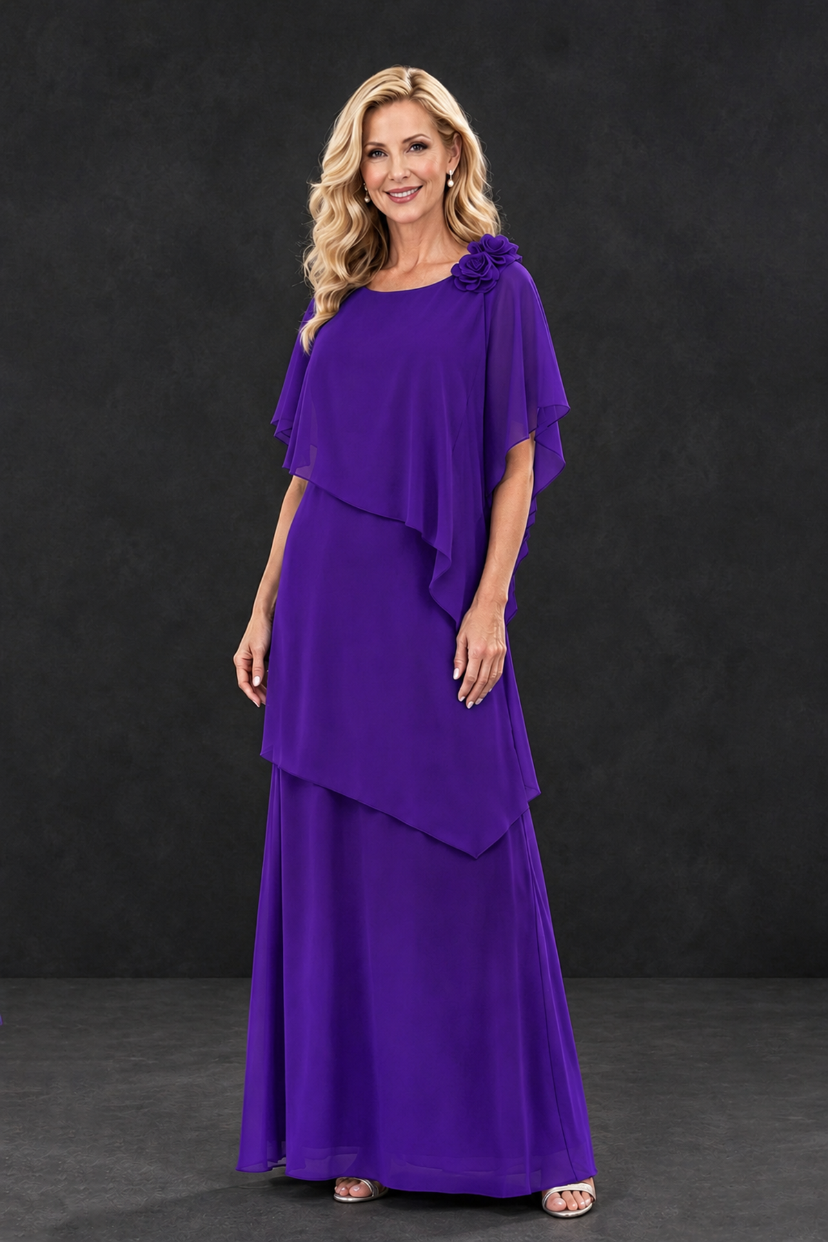 BOLODOO Purple Tiered Flutter Sleeve Mother of the Bride Maxi Dress - Purple - Purple_1