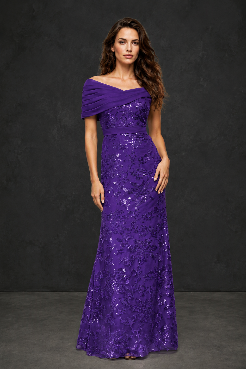BOLODOO Purple Off-Shoulder Sequin Lace Mermaid Evening Gown | Mother of the Bride Formal Dress - Purple