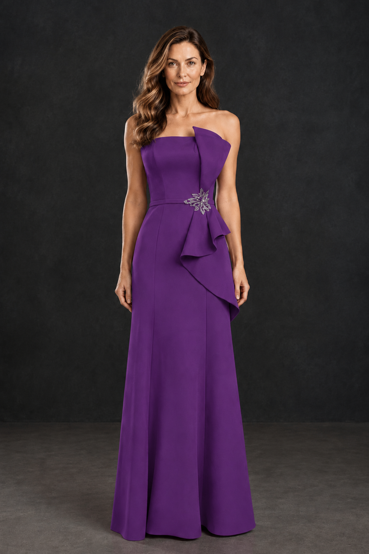 BOLODOO Purple Strapless Mother of the Bride Dress with Ruffle Detail - Purple - Purple_1