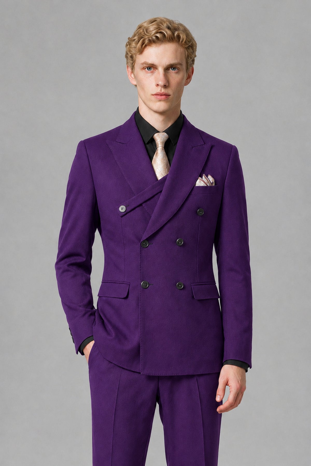 BOLODOO Men's Purple Double-Breasted Two-Piece Suit – Jacket & Trousers - Purple