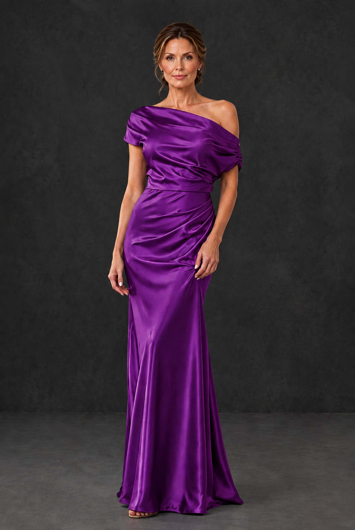 BOLODOO Purple Asymmetric Ruched Mother of the Bride Dress - Purple - Purple_1