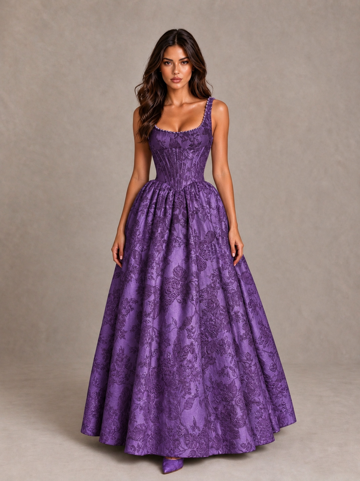 BOLODOO Purple Floral Corset A-Line Prom Dress with Lace-Up Back - Purple - Purple_1