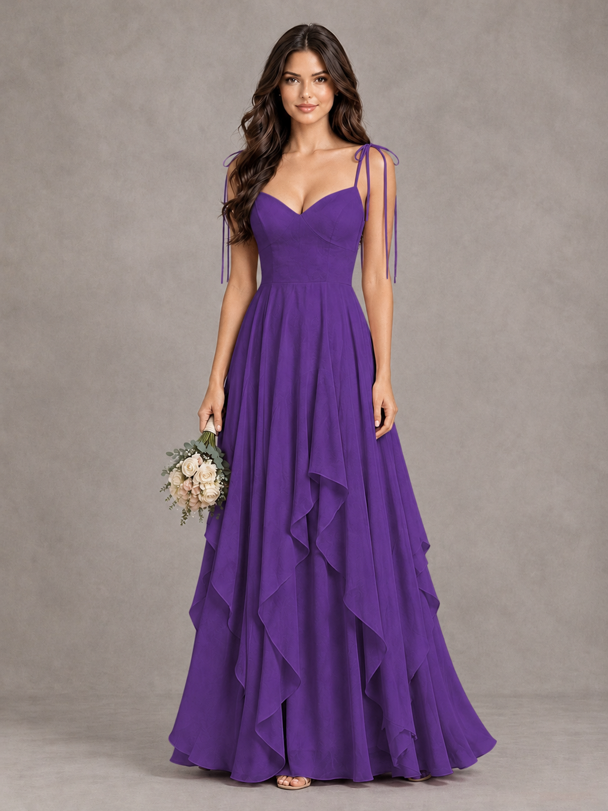 BOLODOO Purple Tie-Strap Ruffle A-Line Bridesmaid Dress - Purple - Purple_1