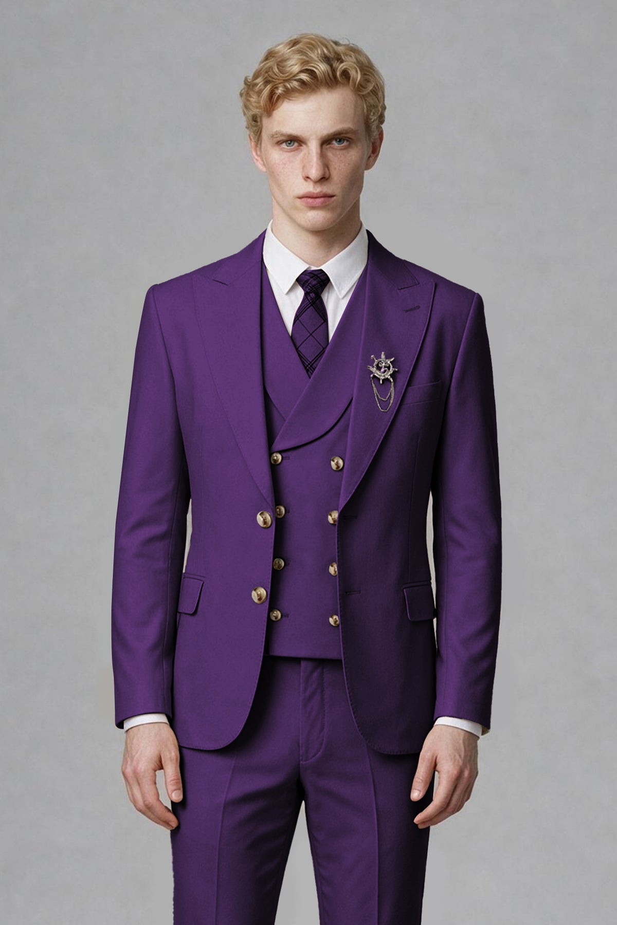 BOLODOO Men's Purple Two-Piece Wedding Suit – Jacket & Trousers - Purple