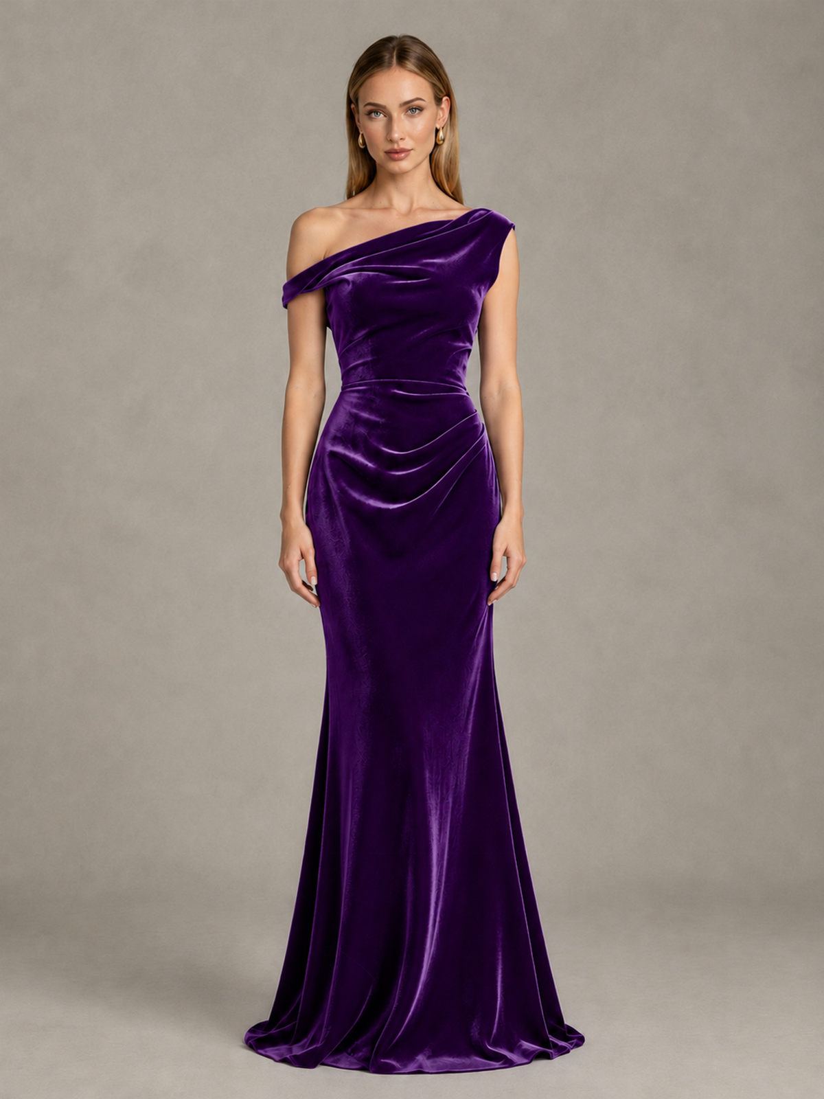 BOLODOO Purple One-Shoulder Velvet Mermaid Evening Gown - Purple - Purple_1