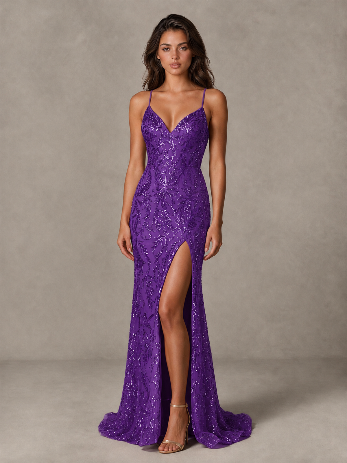 BOLODOO Purple Sequin Prom Dress with Lace-Up Back and High Slit - Purple - Purple_1