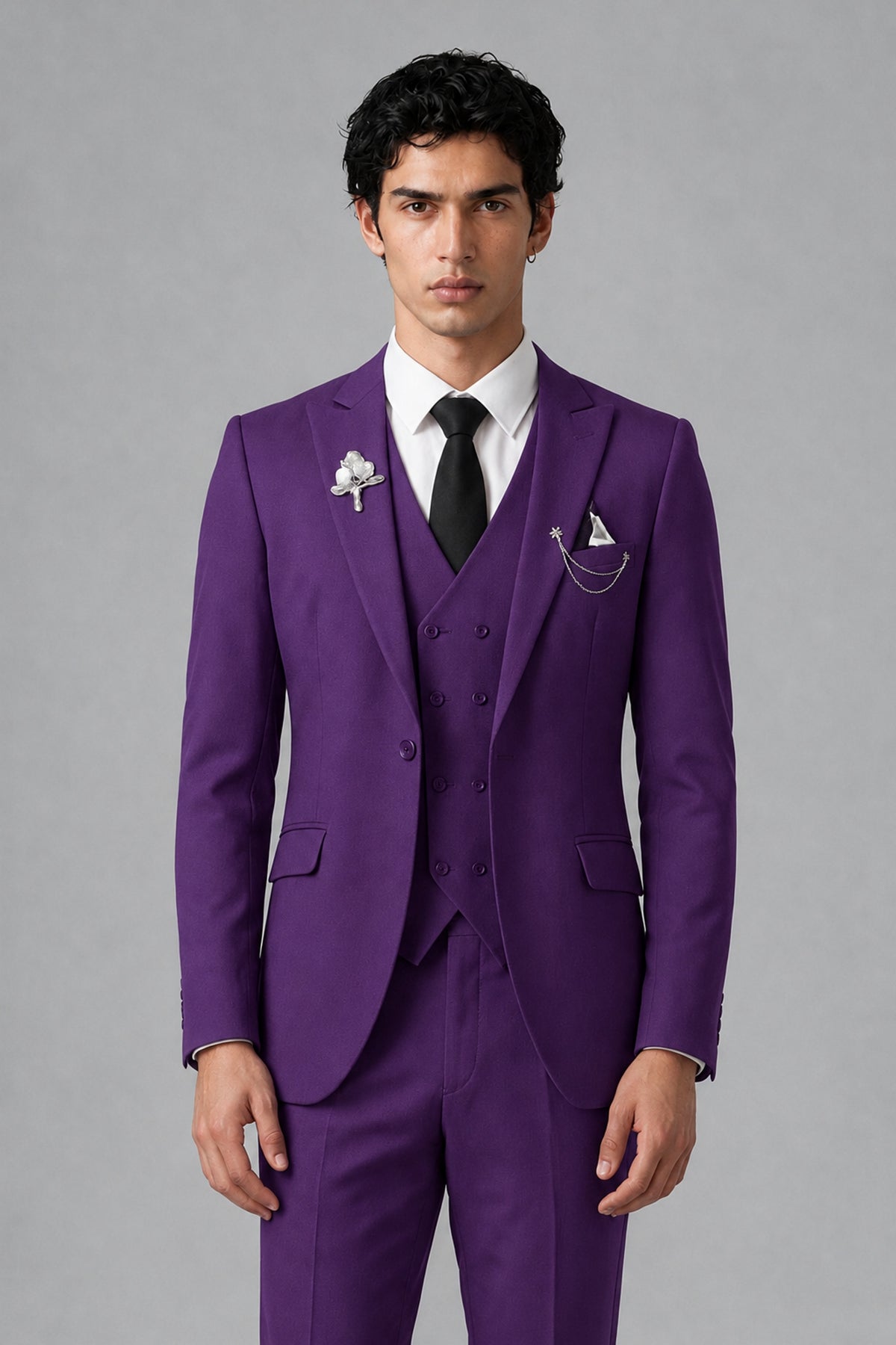Bolodoo Men's Purple 2-Piece Suit – Notch Lapel Jacket & Trousers - Purple - Purple_1