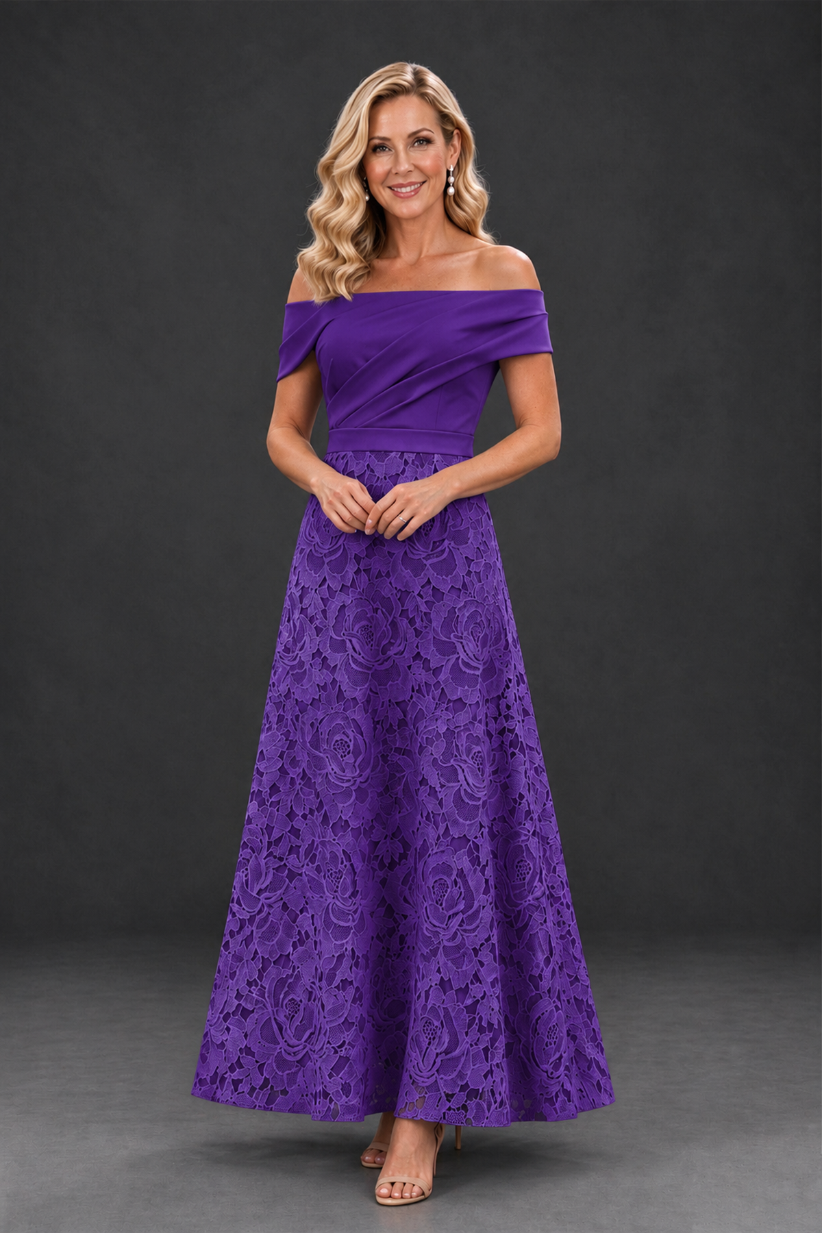 BOLODOO Purple Off-the-Shoulder Floral A-Line Mother of the Bride Dress - Purple - Purple_1