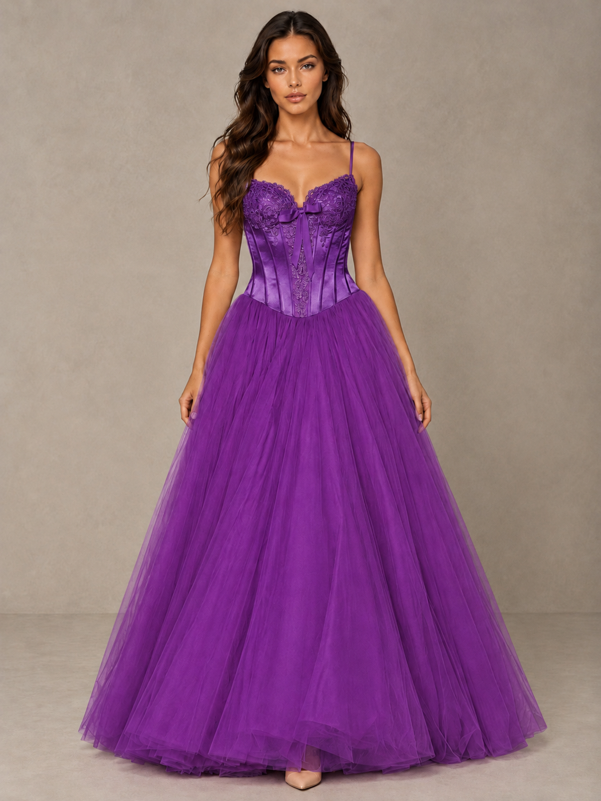 BOLODOO Purple Corset Tulle Prom Dress with Spaghetti Straps - Purple - Purple_1