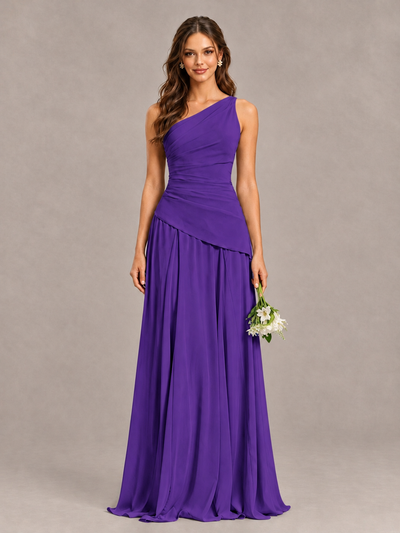 BOLODOO Purple One-Shoulder Lace-Up Back Bridesmaid Dress - Purple - Purple_1