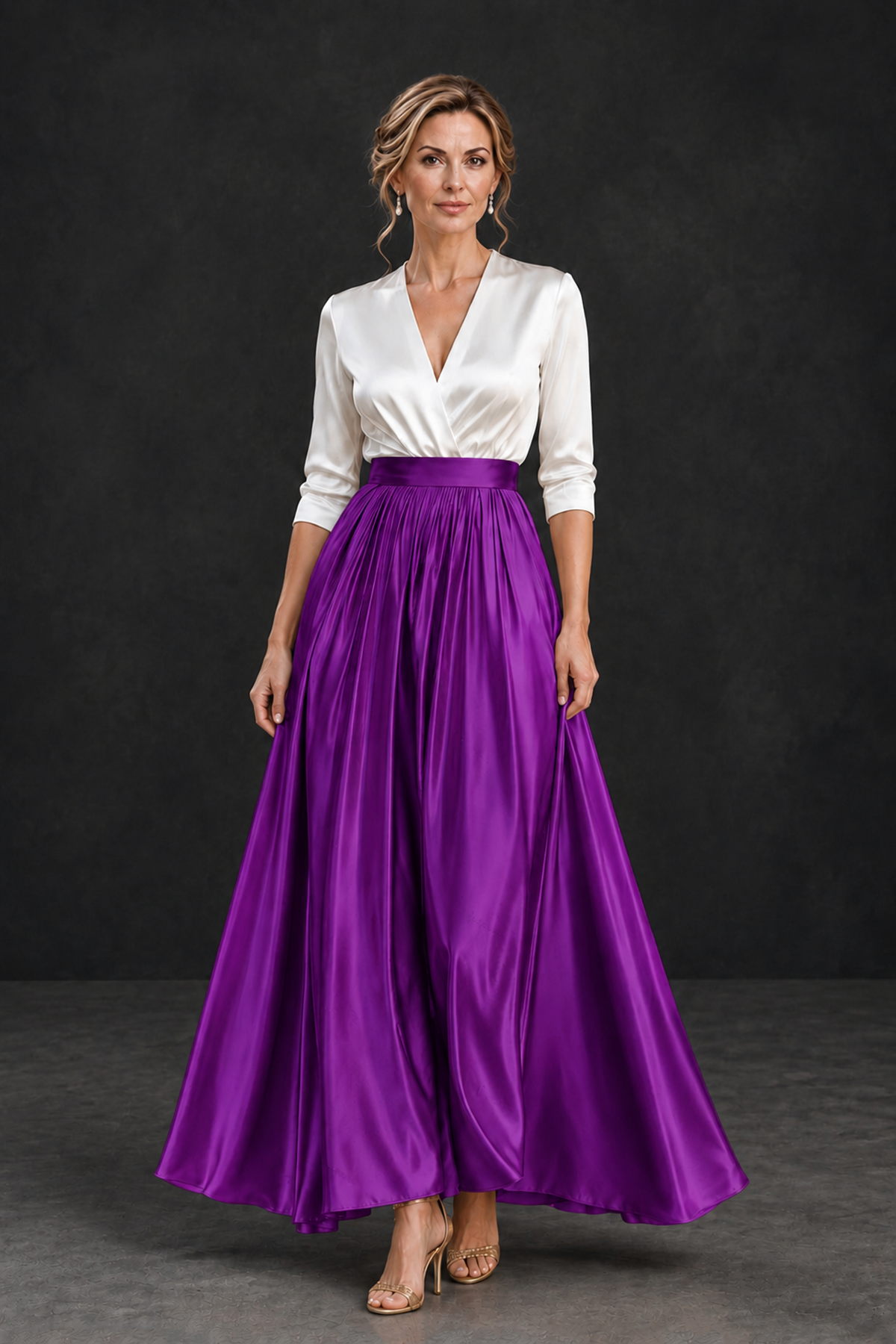 BOLODOO Purple and White V-Neck A-Line Mother of the Bride Dress - Purple - Purple_1