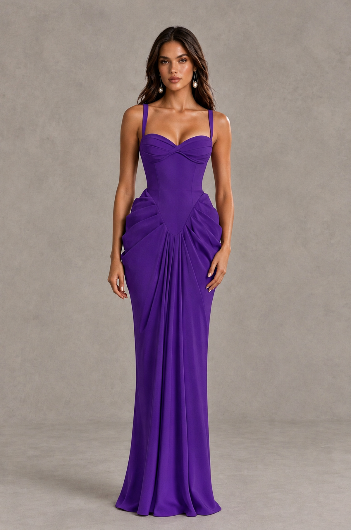 BOLODOO Purple Sweetheart Ruched Lace-Up Back Evening Gown - Purple - Purple_1