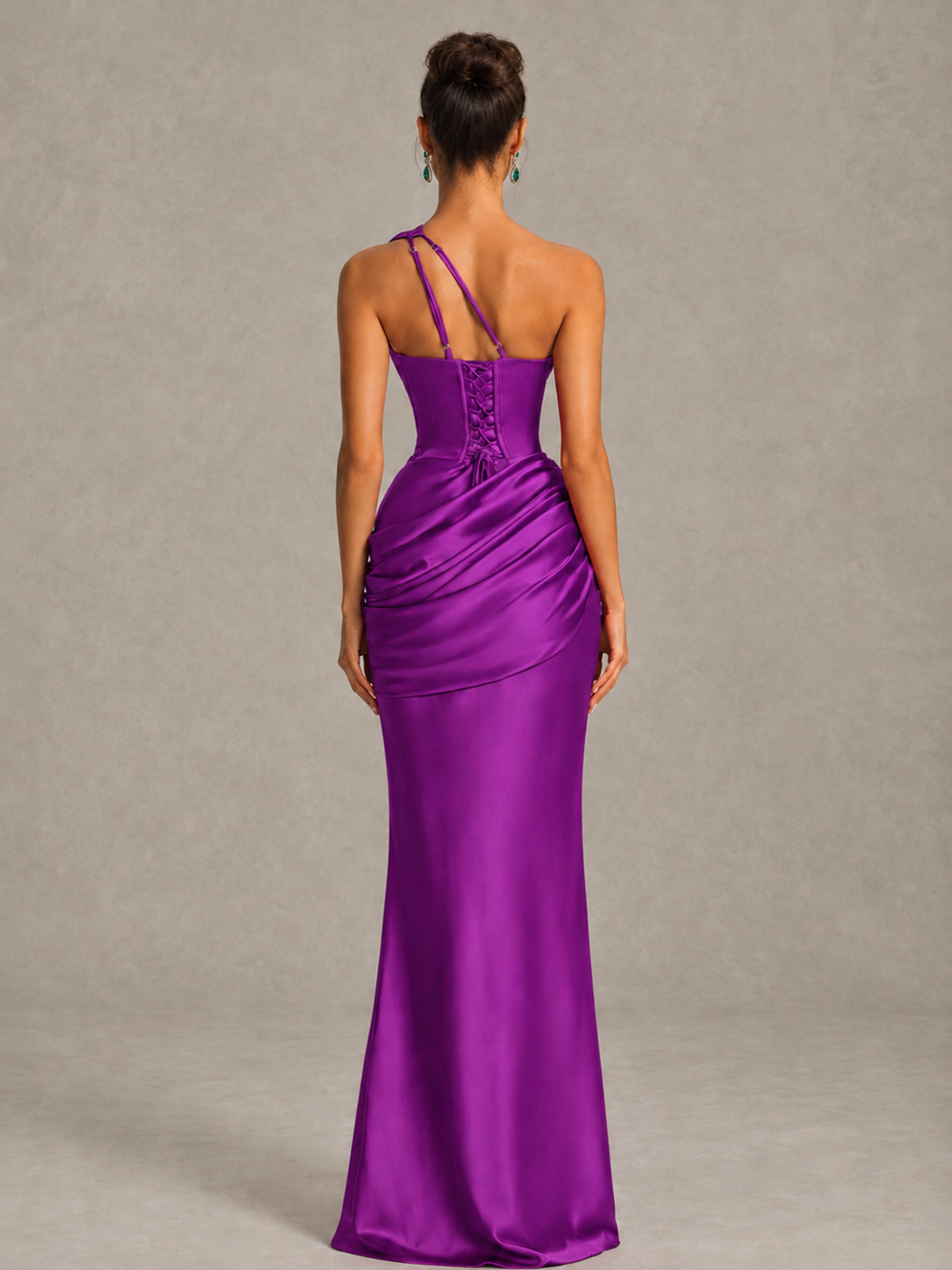 BOLODOO Purple One-Shoulder Cutout Satin Mermaid Prom Dress - Purple - Purple_2