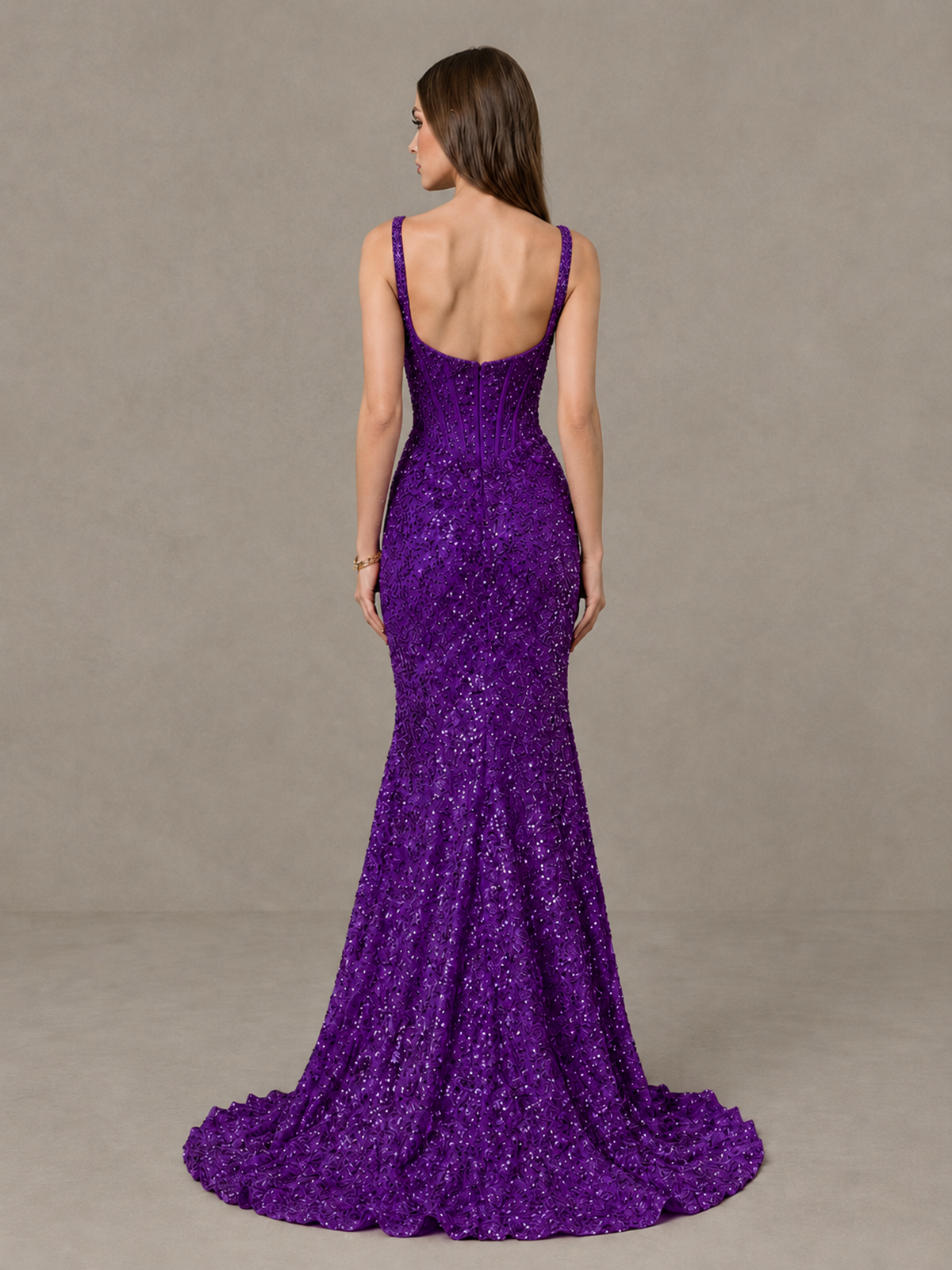 BOLODOO Purple Sequin Corset Evening Gown with High Slit - Purple - Purple_2