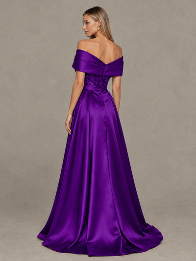 BOLODOO Purple Sequin Mermaid Evening Dress with Detachable Satin Overskirt and Sweep Train - Purple - Purple_2