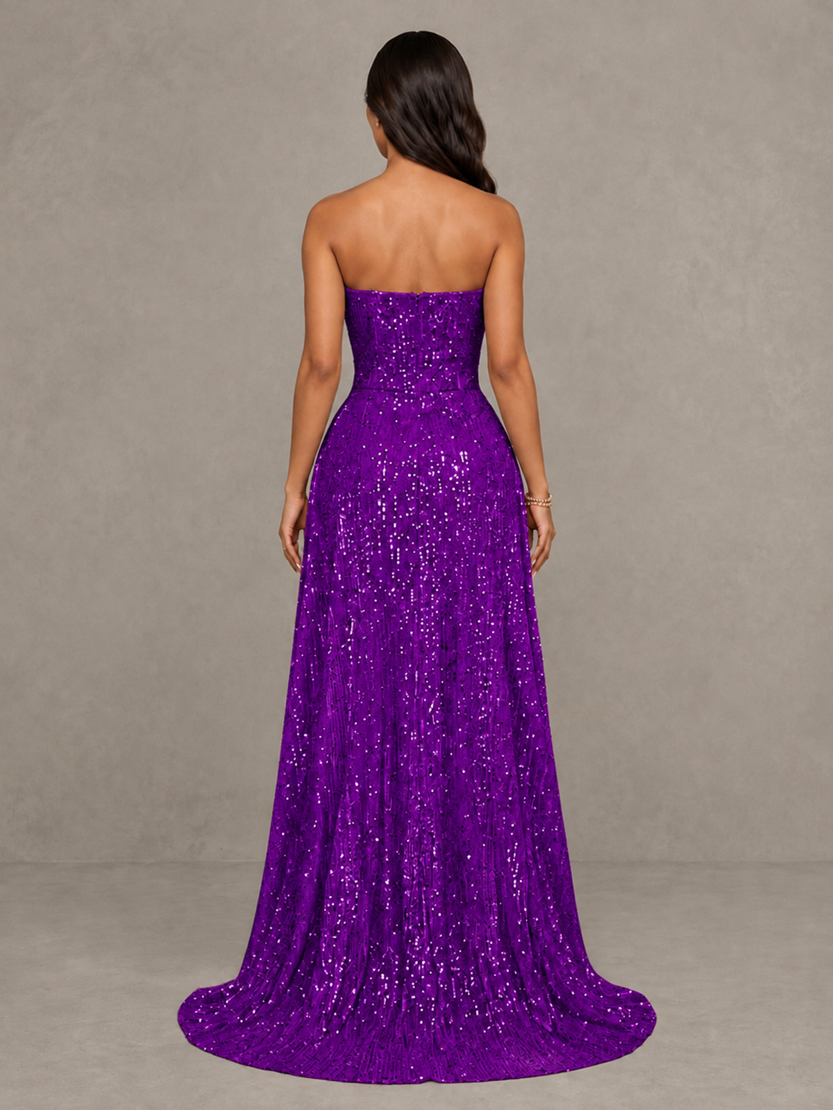 BOLODOO Purple Sequin Strapless Mini Dress with High Low Overskirt - Purple - Purple_2