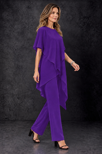 BOLODOO Purple Chiffon Two Piece Mother of the Bride Pant Suit - Purple - Purple_2