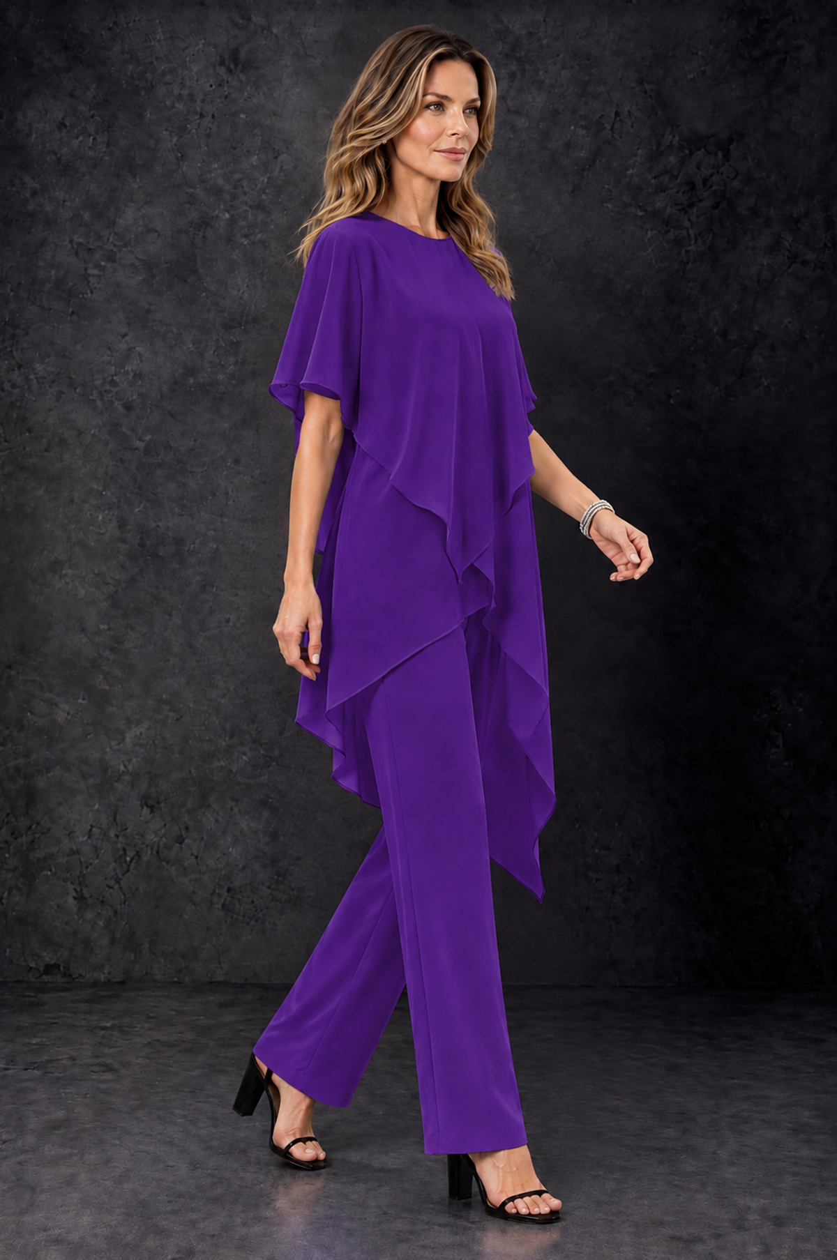 BOLODOO Purple Chiffon Two Piece Mother of the Bride Pant Suit - Purple - Purple_2
