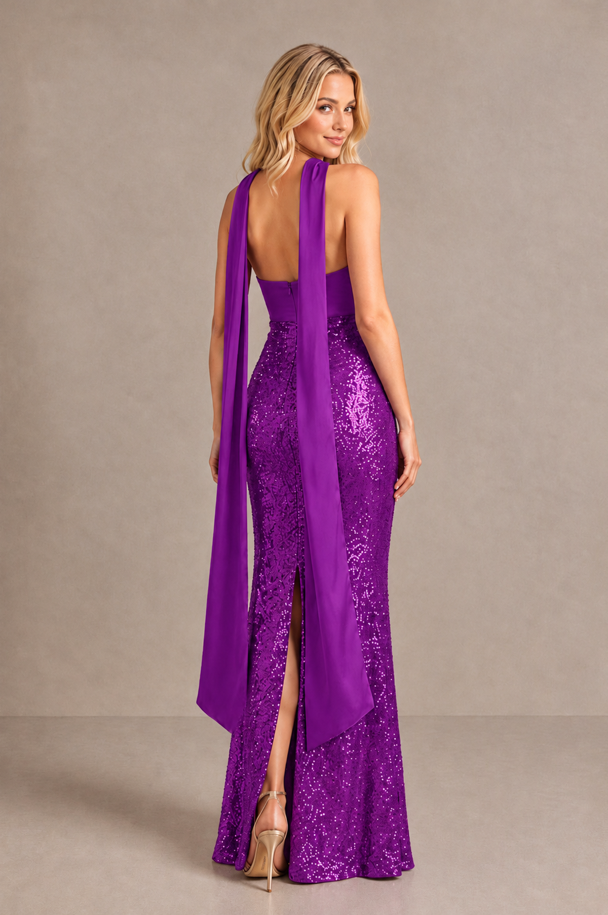 BOLODOO Purple Strapless Sweetheart Evening Dress with Scarf - Purple - Purple_2